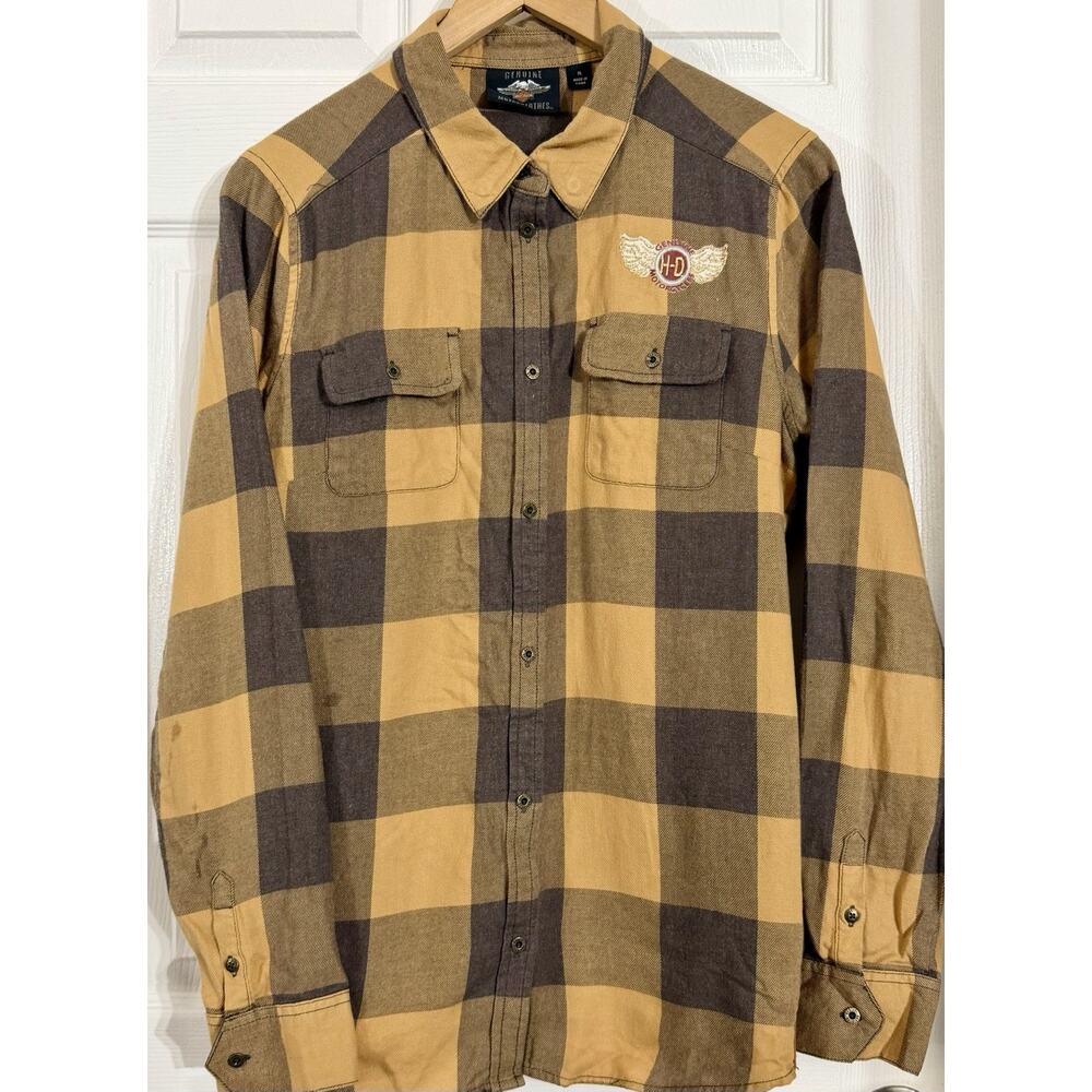 Harley-Davidson Womens Button Shirt Yellow Fall Plaid Long Sleeve Cuff Pockets M - Picture 2 of 3